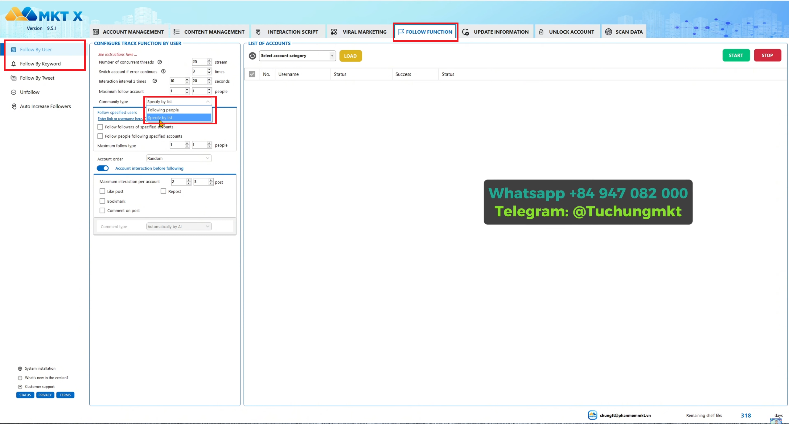 Automatic Follow with MKT X Software