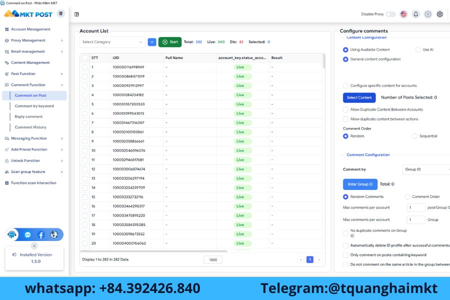 MKT Post software automatically comments on posts